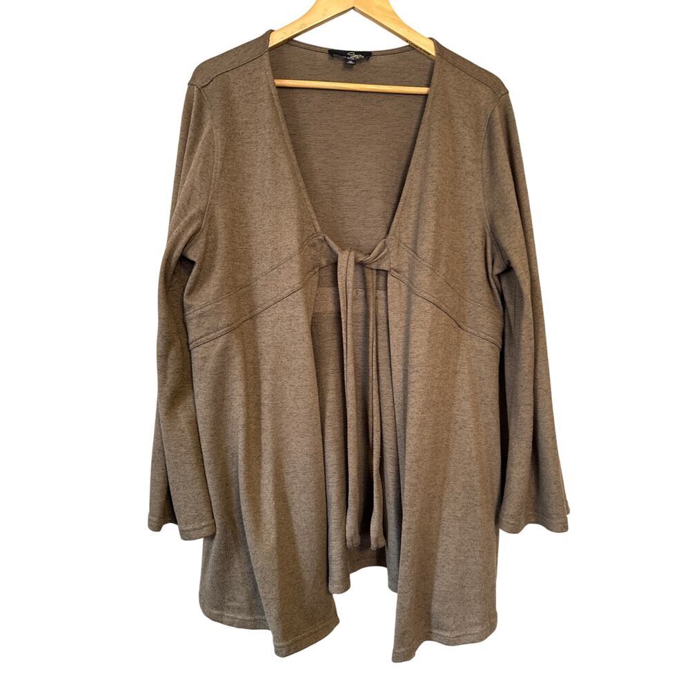 Suzanne‎ Bentro Tie Front Olive/Tan Sweater Sz1X